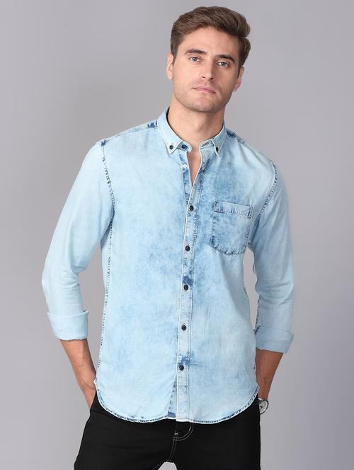 light blue faded denim casual shirt - 17339895 - Very Small Image - 1
