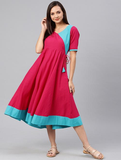 printed fit & flare ethnic dress - 17341239 - Very Small Image - 1