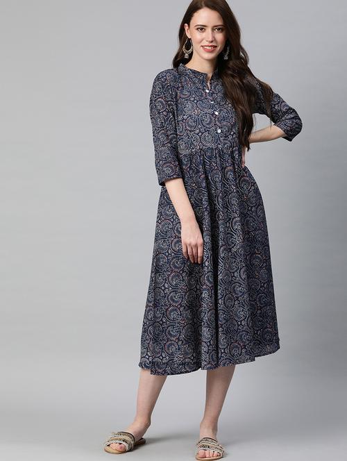 printed flared ethnic dress - 17341240 - Very Small Image - 1