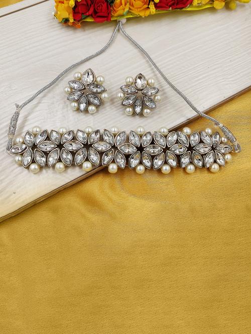 silver choker necklace with earring - 17341516 - Very Small Image - 1