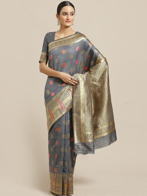 ethnic motifs banarasi saree with blouse - 17342348 - Very Small Image - 1