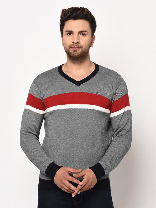 grey color block pullover - 17342933 - Very Small Image - 1