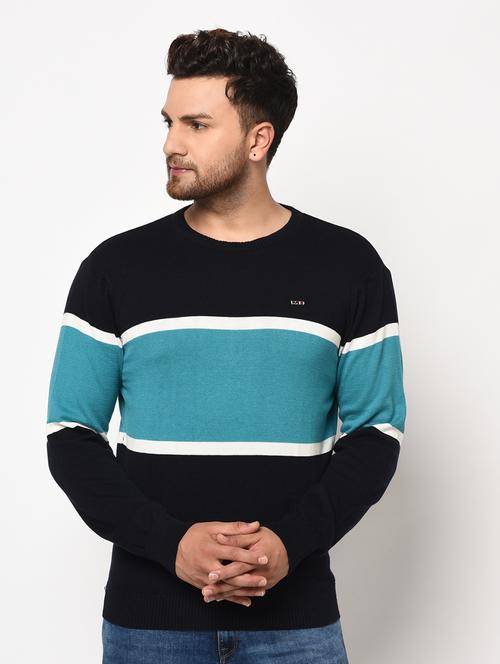 navy blue color block pullover - 17342934 - Very Small Image - 1