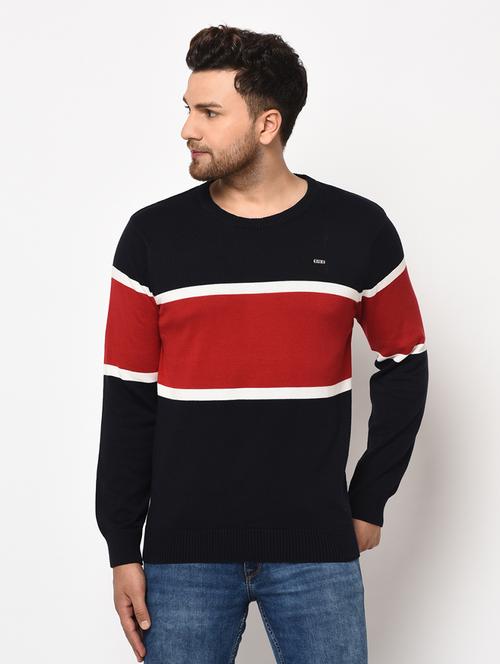 navy blue color block pullover - 17342935 - Very Small Image - 1