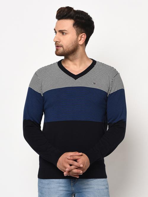 navy blue color block pullover - 17342938 - Very Small Image - 1