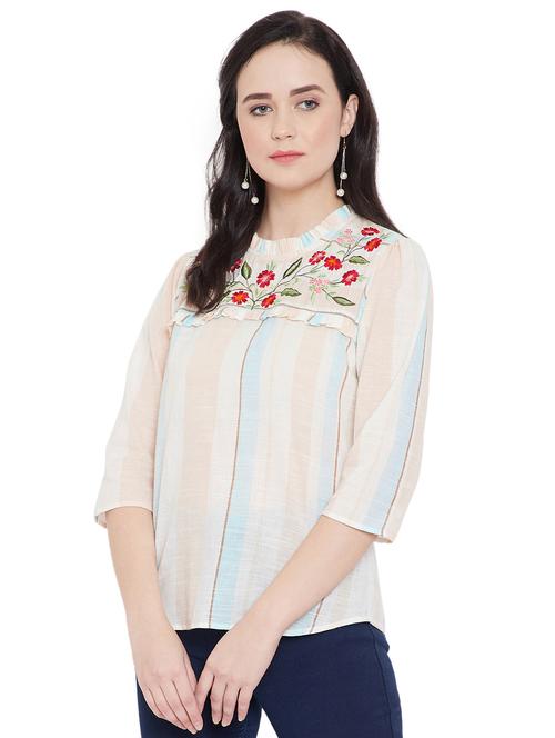 embroidered detail striped top  - 17343417 - Very Small Image - 1