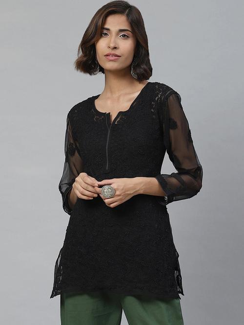 ada hand-embroidered black chikankari kurti - 17344414 - Very Small Image - 1