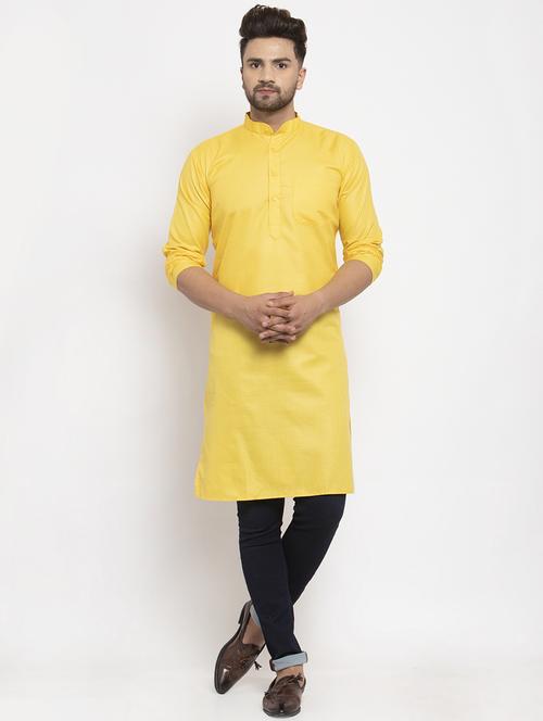 yellow solid long kurta - 17344883 - Very Small Image - 1