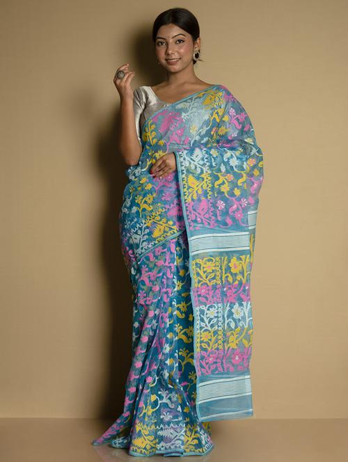 women's floral light blue colored saree - 17346869 - Very Small Image - 1