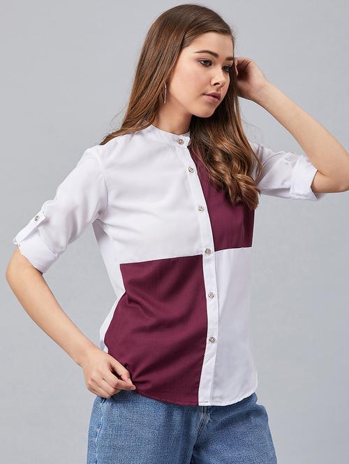 mandarin neck color block shirt  - 17348077 - Very Small Image - 1