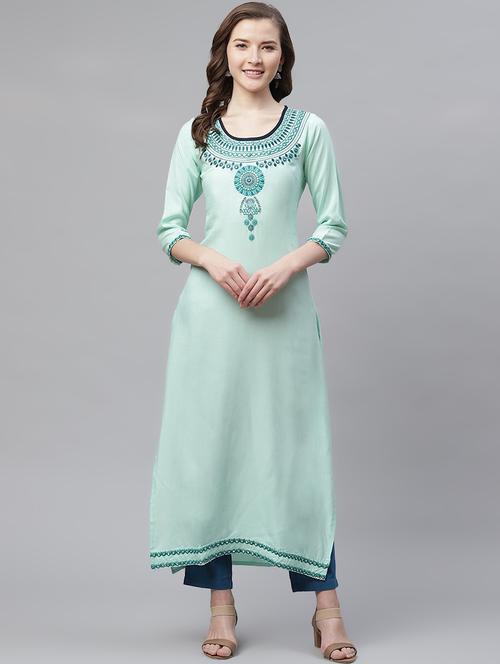 yoke embroidered straight kurta - 17348243 - Very Small Image - 1