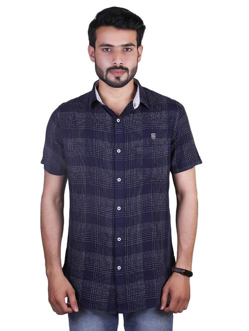 navy blue checkered casual shirt - 17348837 - Very Small Image - 1