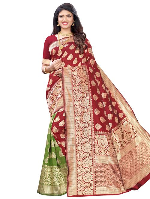 half & half banarasi saree with blouse - 17349944 - Very Small Image - 1