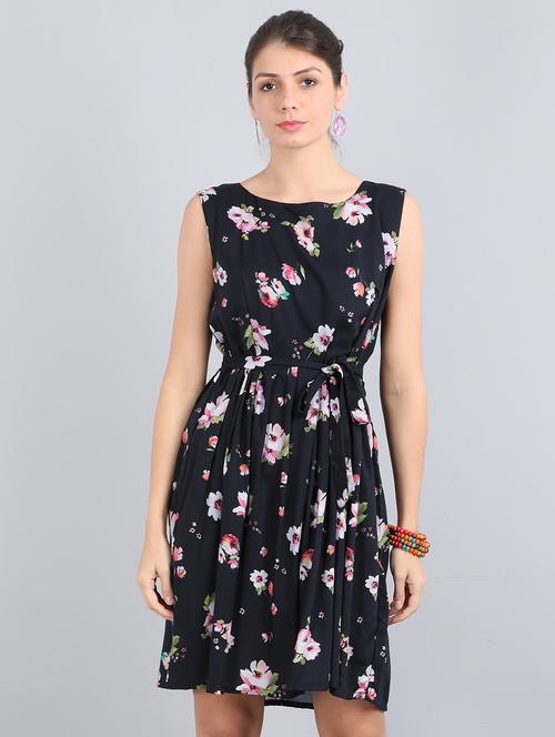 tie front floral fit & flare dress - 17350301 - Very Small Image - 1