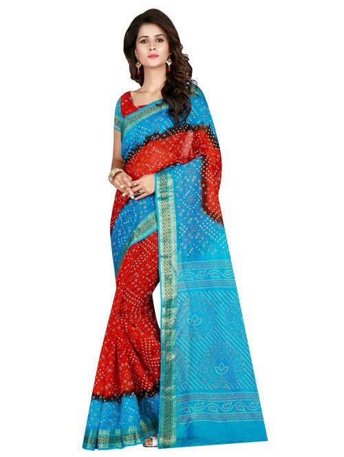 women's bandhani multi colored saree with blouse - 17350634 - Very Small Image - 1