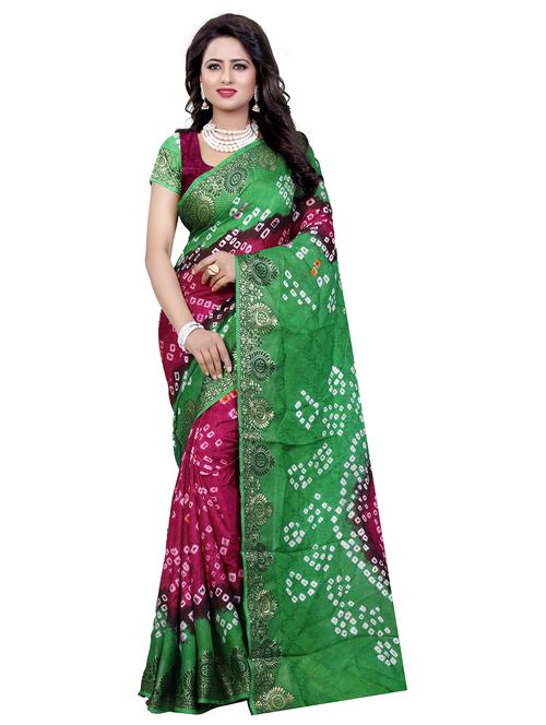 printed bandhani saree with blouse - 17350654 - Very Small Image - 1