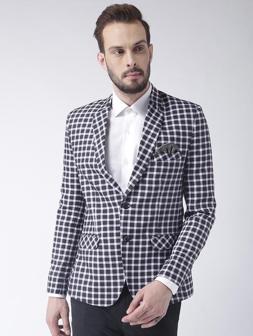 black checkered single breasted casual blazer - 17351452 - Very Small Image - 1