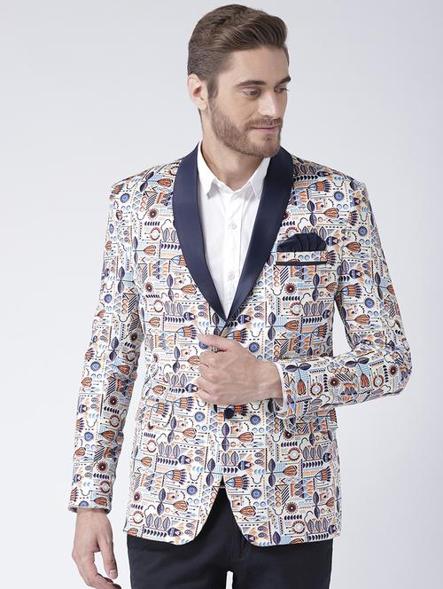 white printed tuxedo casual blazer - 17351467 - Very Small Image - 1