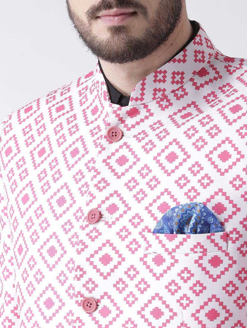 pink printed bandhgala casual blazer - 17351470 - Zoom Image - 4