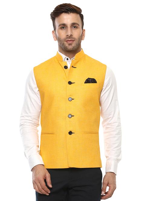 yellow solid nehru jacket - 17351710 - Very Small Image - 1