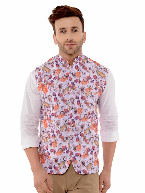 grey floral print nehru jacket - 17351721 - Very Small Image - 1