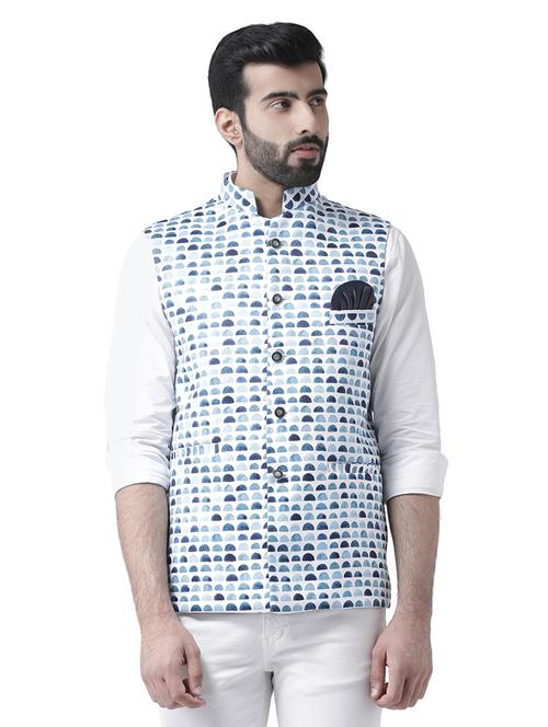 white printed nehru jacket - 17351734 - Very Small Image - 1