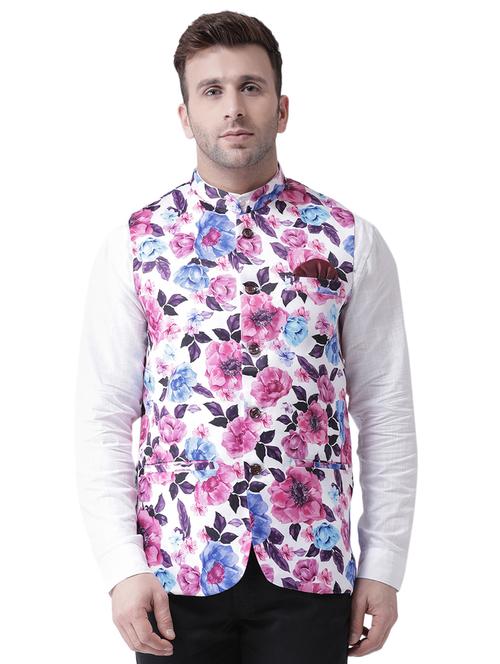 white floral print nehru jacket - 17351735 - Very Small Image - 1