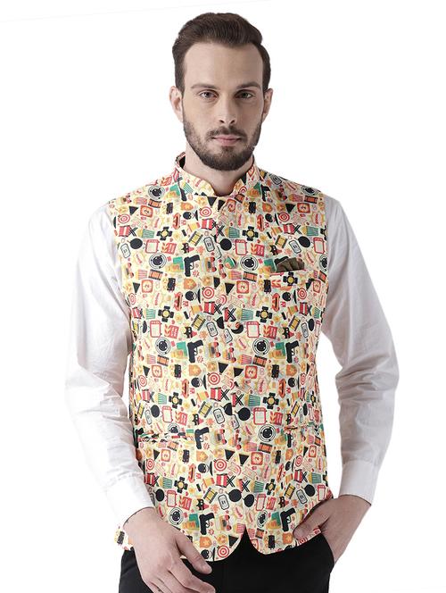 yellow printed nehru jacket - 17351739 - Very Small Image - 1