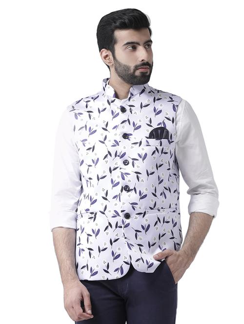 white printed nehru jacket - 17351746 - Very Small Image - 1