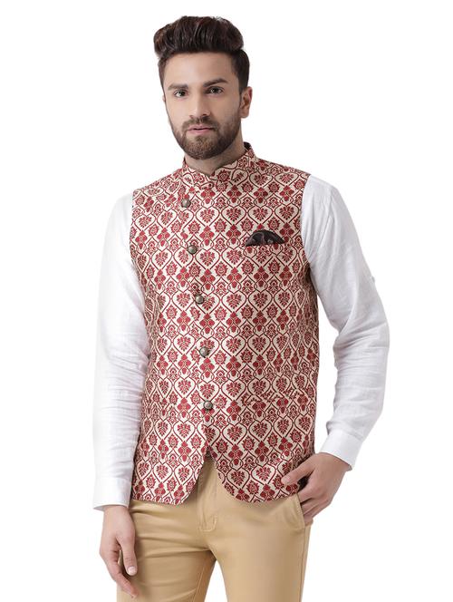 beige jacquard nehru jacket - 17351749 - Very Small Image - 1