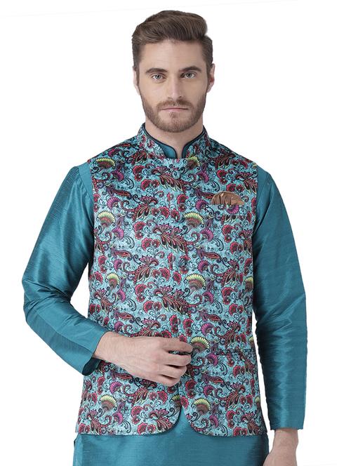 blue printed nehru jacket - 17351761 - Very Small Image - 1