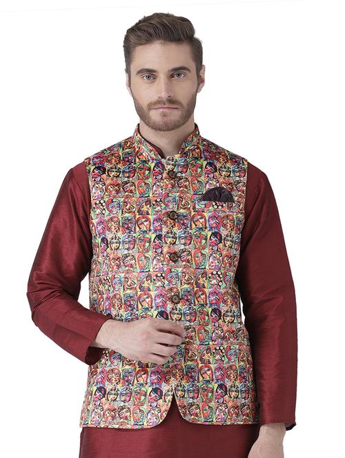multi colored printed nehru jacket - 17351777 - Very Small Image - 1