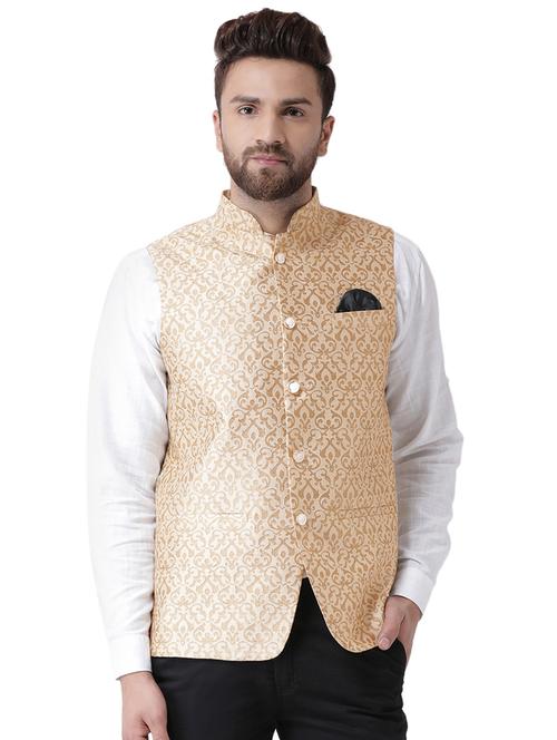 beige jacquard nehru jacket - 17351784 - Very Small Image - 1