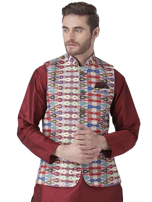 multi colored printed nehru jacket - 17351802 - Very Small Image - 1