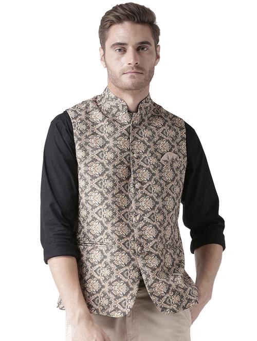 grey printed nehru jacket - 17351811 - Very Small Image - 1