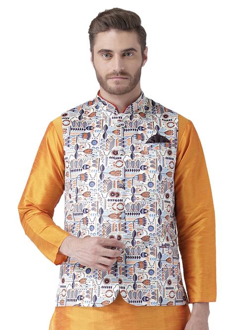 white printed nehru jacket - 17351814 - Very Small Image - 1