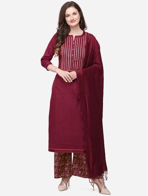 gota work unstitched palazzo suit - 17351999 - Very Small Image - 1