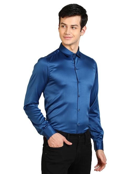 blue solid casual shirt - 17353094 - Very Small Image - 1