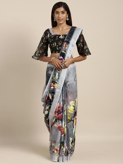 floral bordered saree with blouse - 17353335 - Very Small Image - 1