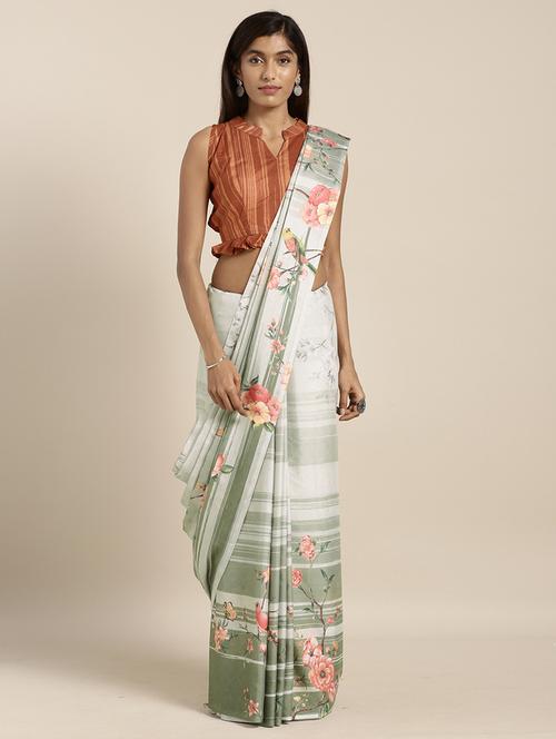 women's floral neo mint colored saree with blouse - 17353343 - Very Small Image - 1