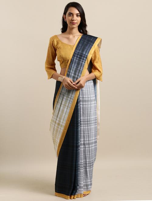 women's checks grey colored saree with blouse - 17353347 - Very Small Image - 1