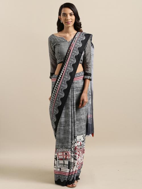 abstract printed saree with blouse - 17353348 - Very Small Image - 1