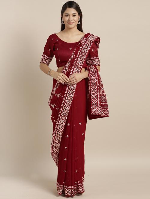 women's embroidered saree with blouse - 17353383 - Very Small Image - 1