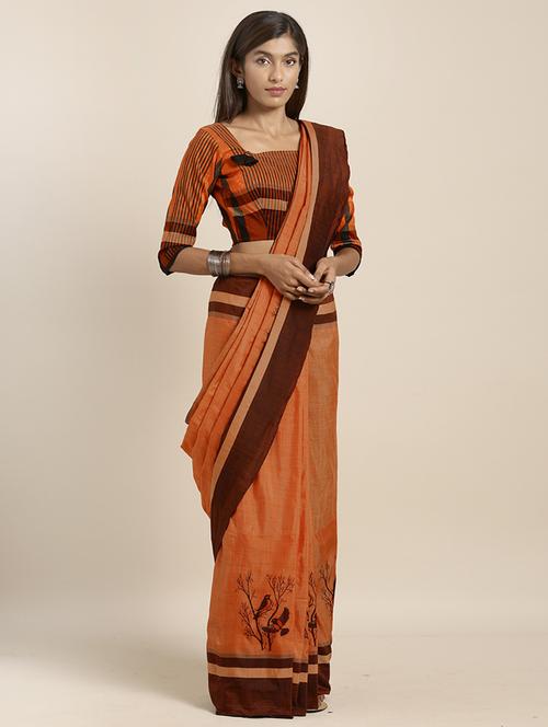 women's conversational bronze colored saree with blouse - 17353415 - Very Small Image - 1