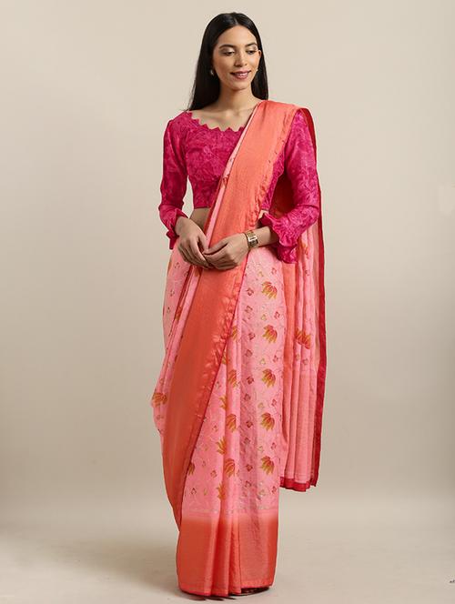 women's floral peach colored saree with blouse - 17353444 - Very Small Image - 1