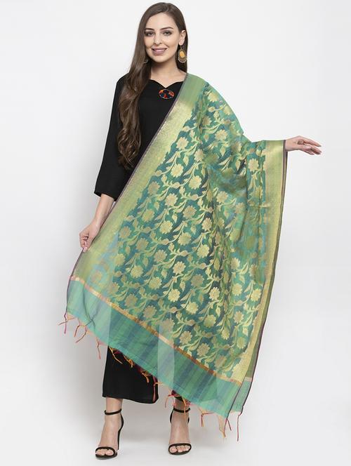 green chanderi dupatta - 17353869 - Very Small Image - 1