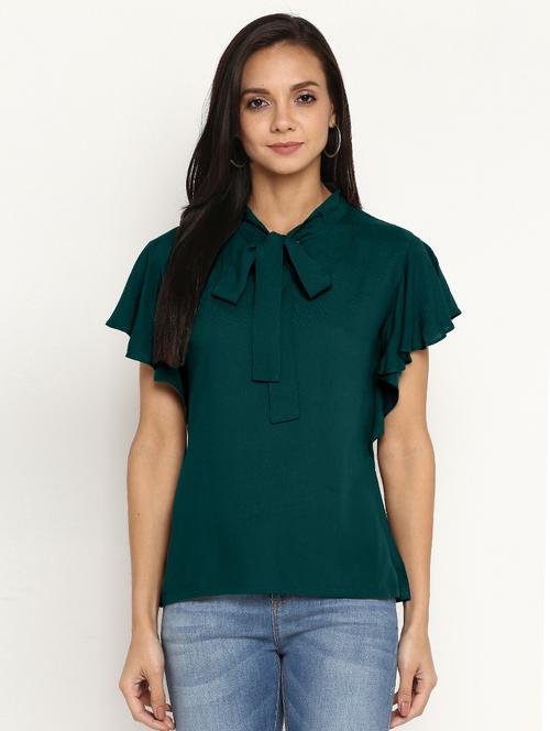 tie up neck solid top - 17354037 - Very Small Image - 1