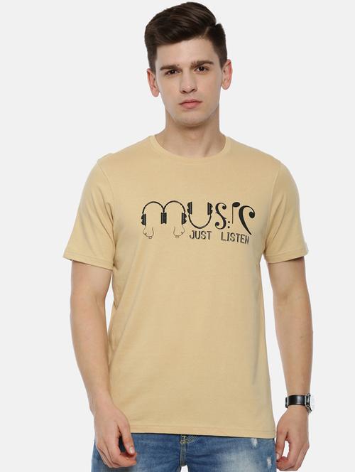 beige chest print t-shirt - 17354560 - Very Small Image - 1