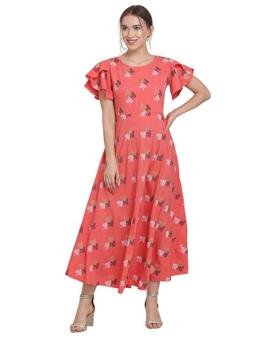 round neck printed flared dress - 17354995 - Very Small Image - 1