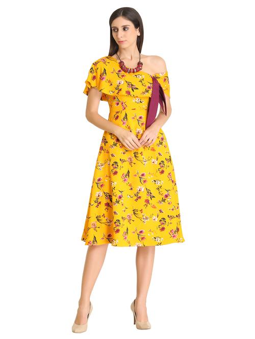 asymmetric neck floral dress  - 17355258 - Very Small Image - 1